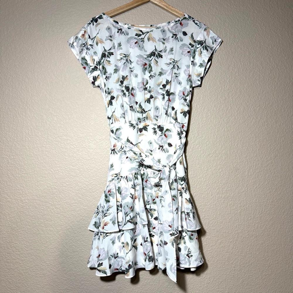 Rebecca Taylor 100% Silk Floral Tiered Midi Dress Belt Spring Sz 4 Romantic Flow